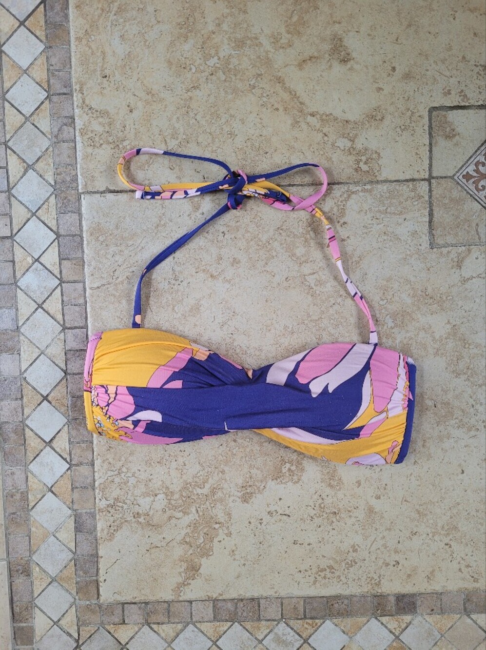Trina Turk Purple Floral Bandeau Top with Pink & Yellow Accents